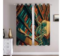 Batmerry Skeleton Librarian Tome Bedroom Blackout Curtains, Haunted Library With Skeleton Grommet Long Drapes Thermal Insulated Curtains, Set of 2 Panels, 52x63 inches