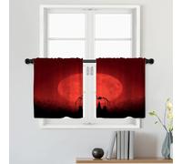 Batmerry Spider Moon Cathedral Tier Curtains, Blood Moon Giant Spider Dark Landscape Cafe Curtain Short Kitchen Drapes Small Valance For Bathroom, 2 Pack 26X24 Inches