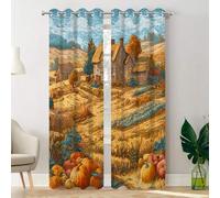 Batmerry Thanksgiving Harvest Cottage Bedroom Blackout Curtains, Golden Hour Autumn Countryside Orange Yellow Grommet Long Drapes Thermal Insulated Curtains, Set of 2 Panels, 52x84 inches
