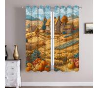 Batmerry Thanksgiving Harvest Cottage Bedroom Blackout Curtains, Golden Hour Autumn Countryside Orange Yellow Grommet Long Drapes Thermal Insulated Curtains, Set of 2 Panels, 52x63 inches