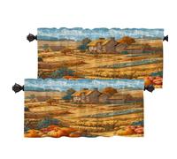 Batmerry Thanksgiving Harvest Cottage Thermal Insulated Valances For Windows, Golden Hour Autumn Countryside Orange Kitchen Curtains Set Blackout Short Valance For Bathroom, 2 Pack 52X18 Inches