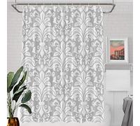 Batmerry White Grey Damask Decor Shower Curtain, Swirled Floral Damask Curl Branches Bathroom Decor Polyester Fiber Plastic Rings Quick-Drying Waterproof for Bathtubs/Bathroom, 72x60 inches