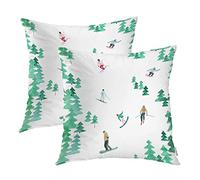 Batmerry Winter Pillow Covers 18x18 Inch Set of 2, Skiing Snowboarding Winter Primitive Art Watercolor Double Sided Decorative Pillows Cases Throw Pillows Covers