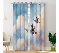 Batmerry Witch Kittens Paper Airplanes Bedroom Blackout Curtains, Kittens Fly On Paper Planes Grommet Long Drapes Thermal Insulated Curtains, Set of 2 Panels, 52x84 inches