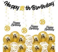 batnite Decoration 18th Birthday for Boys Girls - Black Gold Happy 18th Birthday Banner and Spirals Hanging Decoration, Hanging Swirls Confetti Balloon for 18th Birthday Decoration