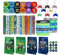 batnite Video Game Party Bag Fillers - 60 Pieces Party Favours, Gaming Keychains Slap Bracelets Stamps Gift Bags for Kids Boys Birthday Party Classroom Rewards Halloween Christmas Decorations