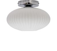 Baton - White Ribbed Oval Glass Chrome Ceiling Light Fitting