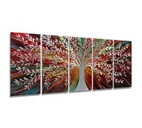 BATRENDY ARTS Silver Willow Metal Tree Wall Art for Livingroom Modern Abstract Colorful Artwork Brown and Red Landscape Home Decor Multi-panels 3D