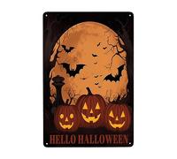 Bats And Pumpkins Funny Halloween, Hello Halloween Tin Sign Novelty Wall Metal Sign Funny Metal Poster For House Cafe Bar Pub