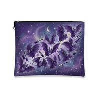 Bats Canvas with Zipper, Fanciful Cosmic Stars Moon Halloween Violet Portable with Zipper Cosmetic Bag for Purse for Travel, Vanity, Bathroom Storage and Purse Organizer, Purple, 7x9 Inch, Whimsical