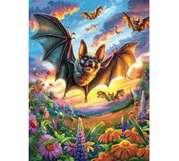 Bats Flying Over A Pumpkin Patch 500 Piece Jigsaw Puzzle for Adults Science Fiction Magical Dream Jigsaw Weekend DIY Activity Parent Child Bonding Vibrant Design Perfect Festival Gift 500 PCS