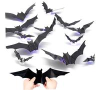 Bats Halloween Decoration 12PCS LED Bat Decor 3D Decorative Bats for Wall 5 Sizes Bat Wall Stickers Halloween Night Light for Living Room Bedroom Garden Decor Decoration