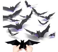 Bats Halloween Decoration 24 PCS LED Bat Decor 3D Decorative Bats for Wall 5 Sizes Bat Wall Stickers Halloween Night Light for Living Room Bedroom Garden Decor Bat Wall Stickers Halloween Decorations