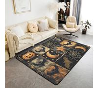 Bats Halloween Decoration Gothic Large Area Rug 150x200 cm, Spiderwebs Pumpkin Lantern Living Room Rug Spooky Dark Shadows Rugs for Bedroom, Stars Moon Spider Web Carpet Indoor Floor Mat