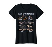 Bats of the World Educational Bat Species Chart Value Graphic T-Shirt, Women, Black, S
