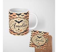 Bats with Pastel Cloud Ceramic Mug Large Handle Personalised Custom Name | 11oz Printed Design, Multiple Options, Everyday Drinkware, Vibrant Colour Print, Gift
