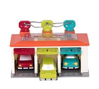 Battat - 3 Car Garage - 5 Pieces - Shape Sorting Garage with Keys and 3 Toy Cars for Toddlers 2 Years + (BT2633Z), Red