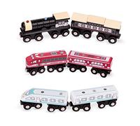 Battat - Classic Magnetic Wooden Trains - 6 Pieces Wooden Railroad Set - Engines & Cars - 3+ Years