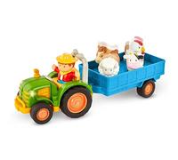 Battat Farming Fun Tractor, Lights and Sounds Farm Toy, 7 Pieces, Toddler | Push-along tractor with detachable trailer, farmer and 4 farm animals for pretend play and sensory fun on the go, 18+ Months