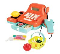 Battat Cash Register Toy Playset - Pretend Play Kids Calculator Cash Register with Accessories for 3+ (26-pieces), Sunset Chevron Orange/Evening Red