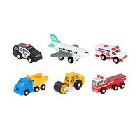 Battat - Wood Cars for Kids - 6pc Toy Vehicle Set - Mini Rescue & Construction Vehicles - Toddler Truck Toys - Wooden Play Cars - Wooden Vehicles Set 2 - 3 Years +