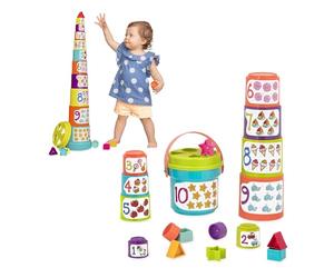 Battat - Nesting Sorter Set - 19 Pieces Stacking Bucket Sort Set - 10 Cups & 8 Shapes - Educational & Dexterity Toys - 18+ Months - Sort & Stack