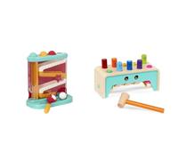 Battat - Pound & Roll Baby Activity Toy Station with 4 Balls & 1 Hammer for Kids 12 Months & Up - Wooden Pounding Bench with Pegs & Mallet, Multicolored