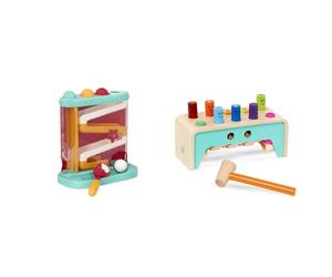 Battat - Pound & Roll Baby Activity Toy Station with 4 Balls & 1 Hammer for Kids 12 Months & Up - Wooden Pounding Bench with Pegs & Mallet, Multicolored