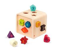 Battat - Shape Sorter For Toddlers, Kids Wooden Learning Cube 10 Colorful Wood Shapes With Numbers Count & Sort Cube 1 Year +