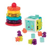 Battat - Sort & Stack Combo - 17 Pieces Sensory Sorting Set - Activity Cube With Bead Maze - Educational & Dexterity Toys - 2+ Years - Shape Sorter Cube + Stacking Rings