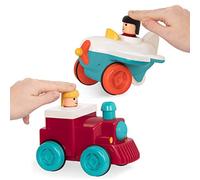 Battat Wind-Up Vehicles, Pump and Go Plane and Train Toy Set | Pump-N-Go train and plane with push-down and pull-back action, friendly drivers, travel about 4 feet, 18+ Months