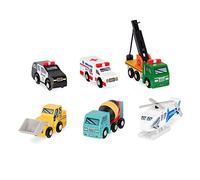 Battat - Wood Cars for Kids - 6pc Toy Vehicle Set - Mini Rescue & Construction Vehicles - Toddler Truck Toys - Wooden Play Cars - Wooden Vehicles Set, 3 Years +