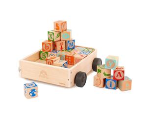 Battat - Wooden ABC Block Wagon - 26 Upper & Lower Case Alphabet & 4 Numbers Blocks (30 Pieces, 1-Inch+) - Stacking & Educational Toy for Toddlers 10+ Months