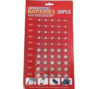 Batteries AG1/AG3/AG4/AG10/AG12/AG13 For Calulators,Watches & Much More(Pack of 50)