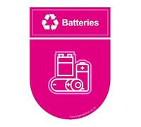 Batteries Recycling Sticker, 14 cm x 20 cm, Easy Peel, Self-Adhesive, Fire Rated, Weatherproof, UK Made for Indoor/Outdoor Bins