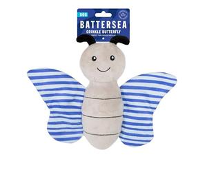 Battersea Rosewood Crinkle Butterfly Dog Toy - Plush, Soft for Snuggle and Play, Squeaky, Blue Striped, 8cm x 18cm