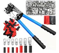 Battery Cable Crimping Tool,AWG 10-1/0 Lug Crimper with 100pcs Heat Shrink Tubing and 60pcs Copper Wire Lugs,0 Gauge Wire Crimper with 8 Sizes Cable Lugs Set for Battery Cable Terminals