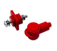 Battery Cable Flanged Bulkhead Connector + Insulator Boot - Heavy Duty Weatherproof 12V Copper Core 3/8 Post, 550 Amp Max Rating - for Marine, Solar, Car Audio - Made in the USA (Red)
