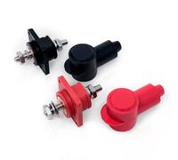 Battery Cable Flanged Bulkhead Connector + Insulator Boot - Heavy Duty Weatherproof 12V Copper Core 3/8 Post, 550 Amp Max Rating - for Marine, Solar, Car Audio - Made in the USA (Black & Red)