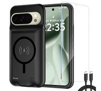 Battery Case for Google Pixel 9/Pixel 9 Pro, Enhanced 10000mAh Portable Rechargeable Battery - Extended Charger Case with Built-in Wireless Charging - Power Bank Black