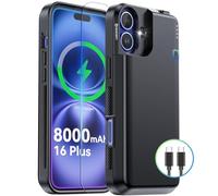 Battery Case for iPhone 16 Plus, 8000mAh USB C Portable Power Bank, CarPlay, Sync-Data Supported, Rechargeable Charger Case Compatible with iPhone 16 Plus 6.7", Black