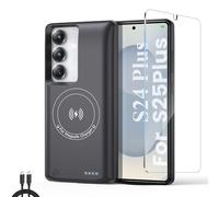 Battery Case For Samsung Galaxy S24 Plus/S25 Plus, Real 10000mAh Portable Power Bank with Magnetic Wireless Charging,Protective Charger rechargeable phone case with battery pack Black