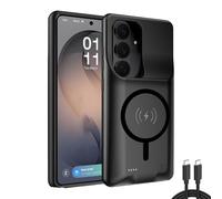 Battery case for Samsung Galaxy S25fe, Magnetic portable rechargeable Wireless Charging phone case, 10000 mAh portable external battery, protective case with external charger (Galaxy S25 FE) Black