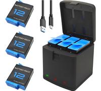 Battery Charger Bundle Kits for GoPro Hero 12 11 10 9 Black - 3 Pack Enduro Rechargeable Extra Batteries Replacement for Go Pro Hero12 Hero11 Hero10 Hero9 Black with Portable Triple Charging Case