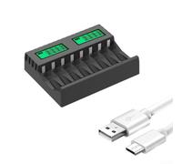 Battery Charger with LCD Display and 8 Slots for NiCd AAAA Rechargeable Batteries, Automatic Fast and Trickle Charging Modes, Supports 1 2V Rechargeable AA and AAA (Black)