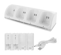 Battery Chargers 4 in 1 Multiple Port Charging Station with 4 Rechargeable Battery Packs & USB Cable for Wii & Wii U Remote Controller (Not Include Controllers)