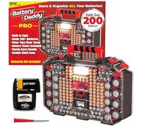 Battery Daddy Storage & Organizer Case with Light and Tester, Stores & Protects Over 200 Batteries, Double-Sided, Durable Design with Clear Locking Lid, Secure Latches & Portable Carrying Handle