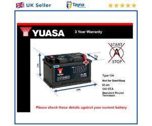 Battery fits ALFA ROMEO GIULIETTA 156 159 GT 90 84 to 20 Yuasa 100 540A 65Ah New