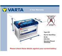 Battery fits ASIA MOTORS HI-TOPIC ROCSTA 2.2D 2.7D 89 to 99 Varta 250 830A 95Ah