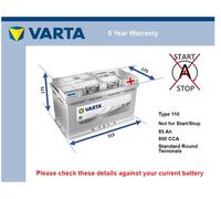 Battery fits AUDI A3 A2 S3 TT A4 S4 RS6 A6 Q5 A4 Allroad S6 Varta 110